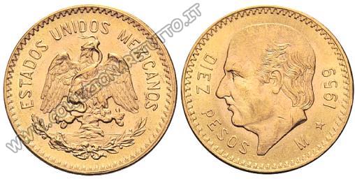 10 Pesos in oro Messico 1959
