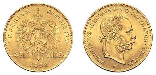 Austria - 4 Fiorini o 10 Franchi oro 189