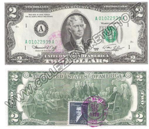 Due dollari USA con annullo